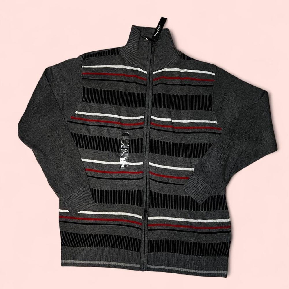 Grey striped zip up sweater